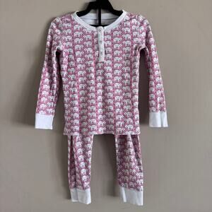 Roller Rabbit Hathi Pink Elephant Long Sleeve Pajama Set Pima Cotton Kids 4 Year
